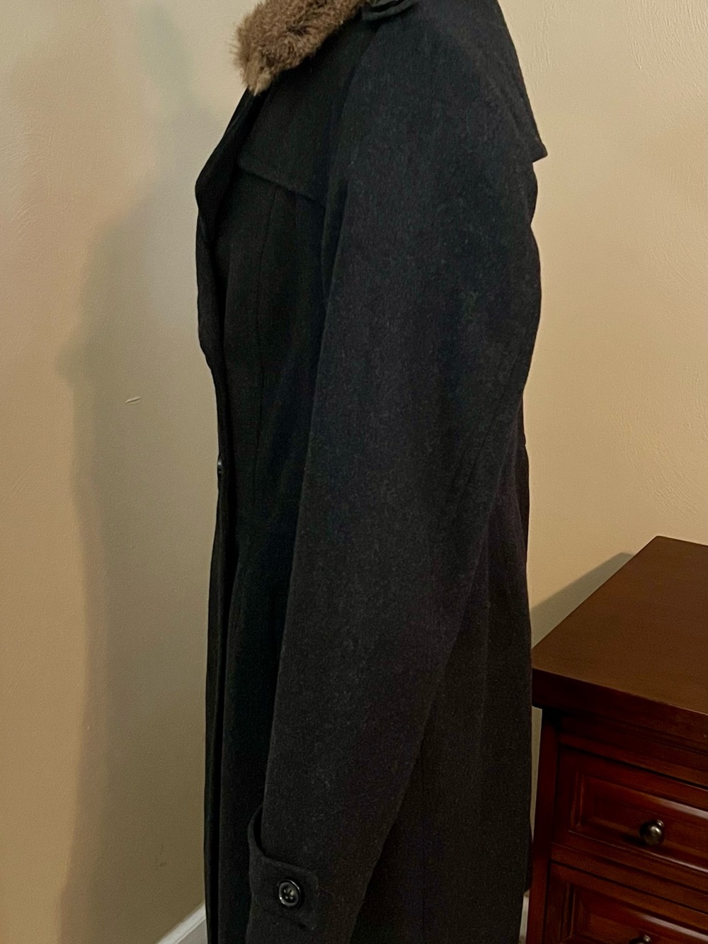 Banana Republic Faux Fur Black Double-Breasted Mid Length Coat S/462871 - Picture 5 of 14